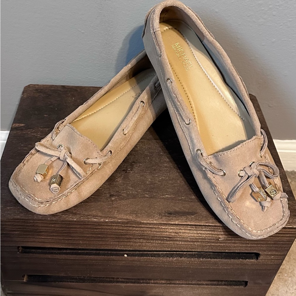 M Kors suede leather slip on flats gently worn